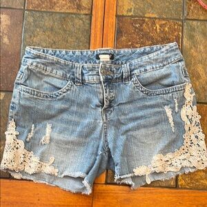 Women's Blue Denim Shorts with Lace Detail